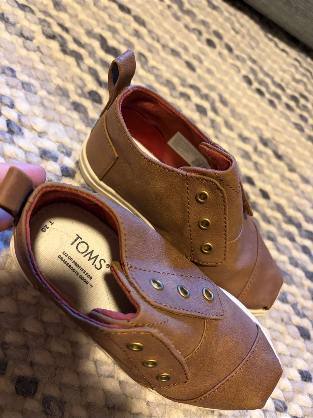 TOMS Brown Slip-On Baby Walker Shoes with Brass Eyelets